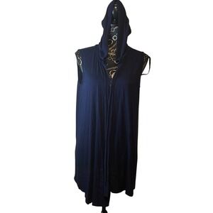 Strazzi Womens Navy Blue Hooded‎ Open Front Sleeveless Longline Vest Cardigan M
